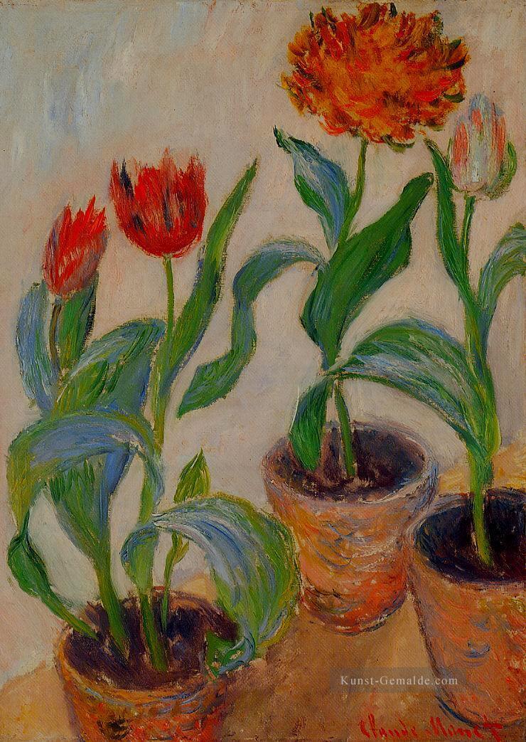 Drei Töpfe der Tulpen Claude Monet impressionistische Blumen Ölgemälde